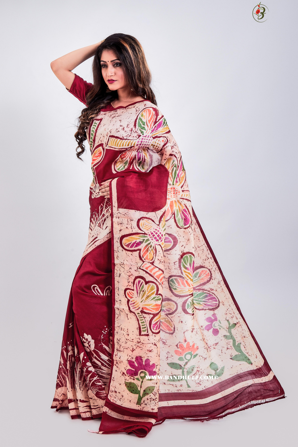 Foring Motif Mulberry Silk Batik Saree